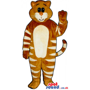 Brown And White Striped Cat Plush Mascot With A White Belly -