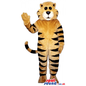 Brown And Black Striped Cat Plush Mascot With A White Mouth -