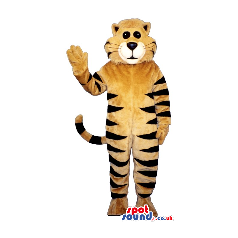 Brown And Black Striped Cat Plush Mascot With A White Mouth -