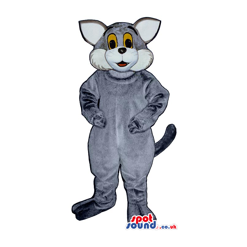 Customizable Grey And White Cat Plush Mascot With Yellow Eyes -