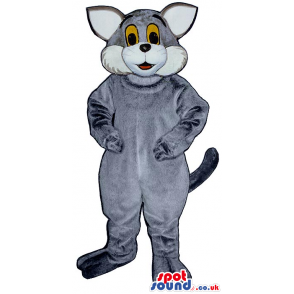 Customizable Grey And White Cat Plush Mascot With Yellow Eyes -