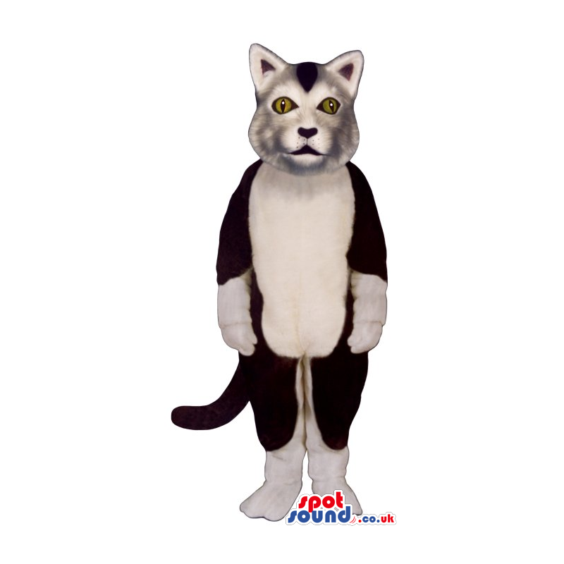 Customizable Black And White Cat Plush Mascot With Yellow Eyes