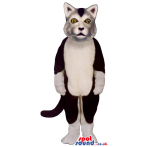 Customizable Black And White Cat Plush Mascot With Yellow Eyes