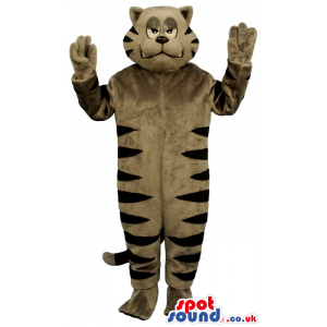 Cartoon Angry Grey And Black Striped Cat Plush Mascot - Custom