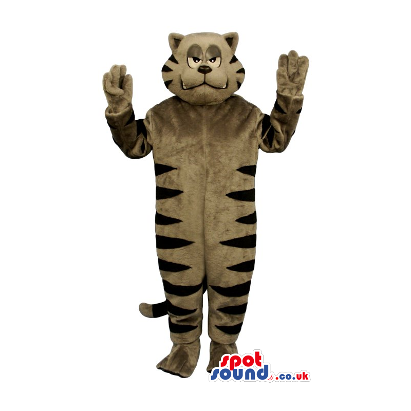 Cartoon Angry Grey And Black Striped Cat Plush Mascot - Custom