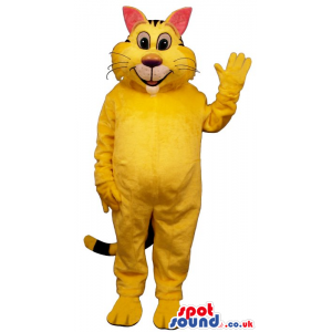 Customizable All Yellow Cat Plush Mascot With Pink Ears. -