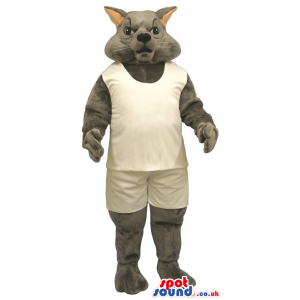 Customizable All Grey Cat Plush Mascot Wearing White Clothes -