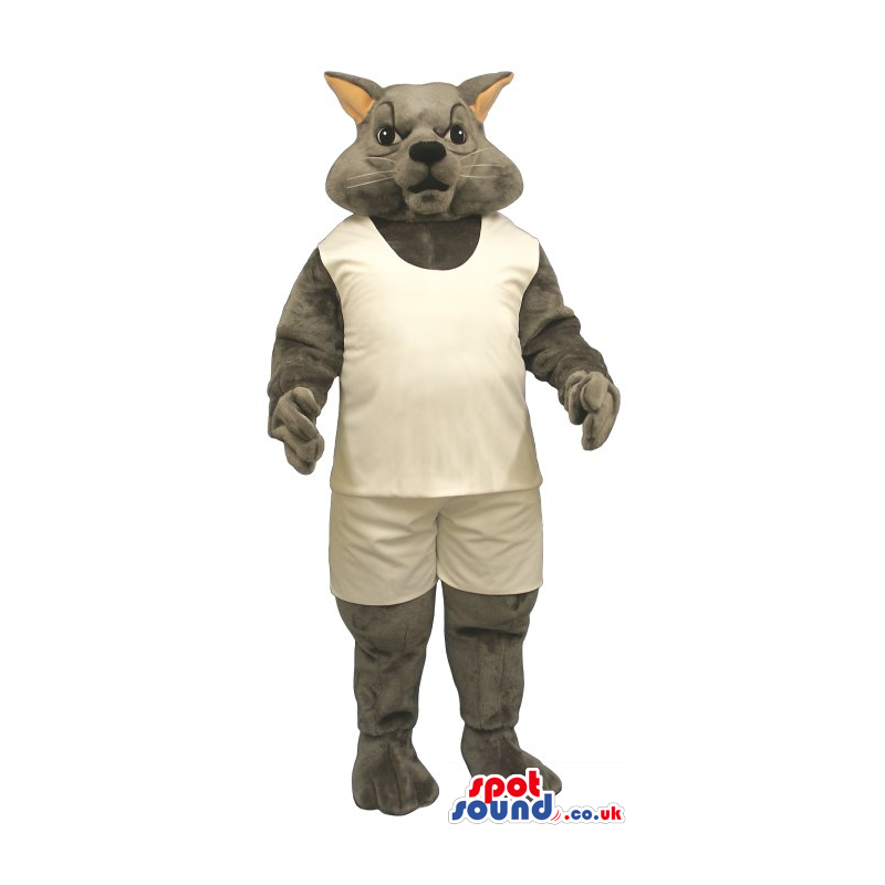 Customizable All Grey Cat Plush Mascot Wearing White Clothes -