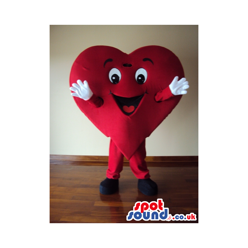 Fired up heart mascot with white gloves and black shoes -