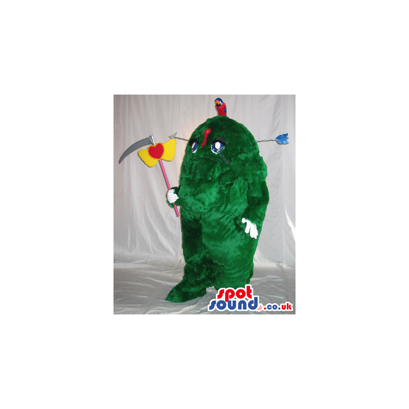 Fantasy Green Hairy Plush Mascot With Arrows And Parrots -