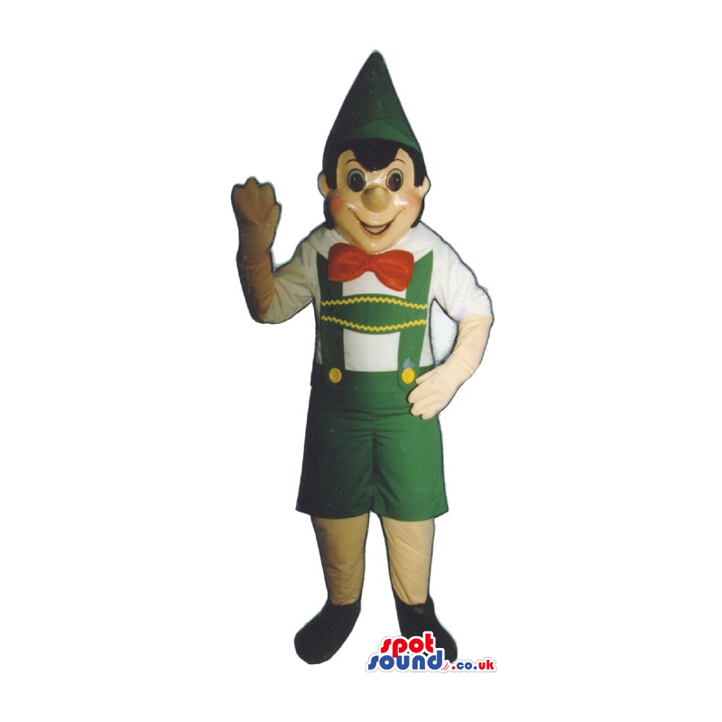 Popular Tale Pinocchio Mascot With Green And Red Garments -