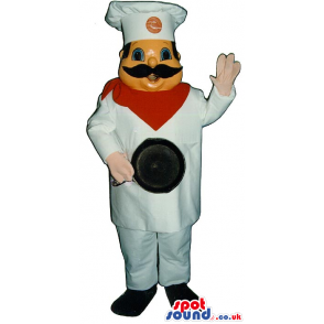 Big Chef Human Mascot With A Logo And A Frying Pan - Custom