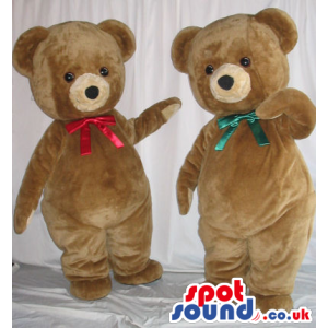 Two Cute Teddy Bear Plush Mascots With Colored Ribbons - Custom
