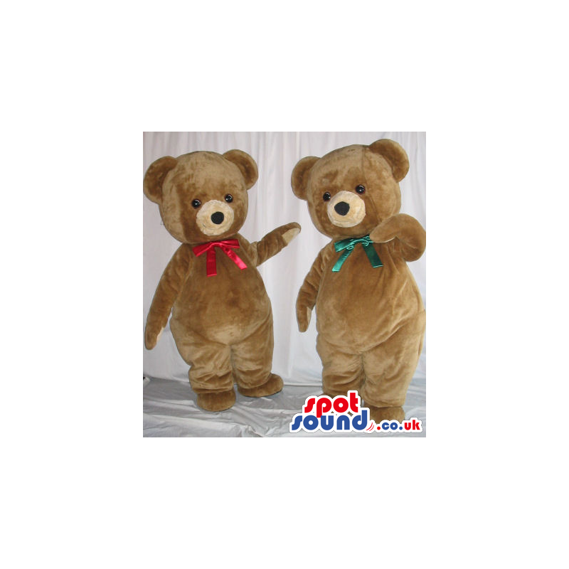 Two Cute Teddy Bear Plush Mascots With Colored Ribbons - Custom