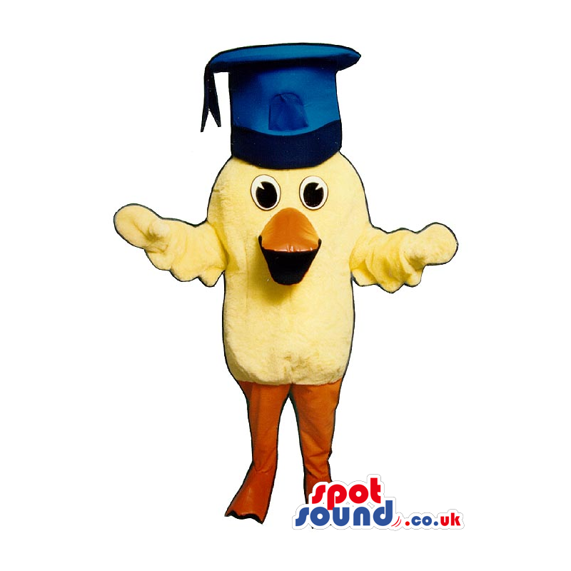 Cute Small Yellow Chicken Plush Mascot In A Graduation Hat -