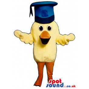 Cute Small Yellow Chicken Plush Mascot In A Graduation Hat -