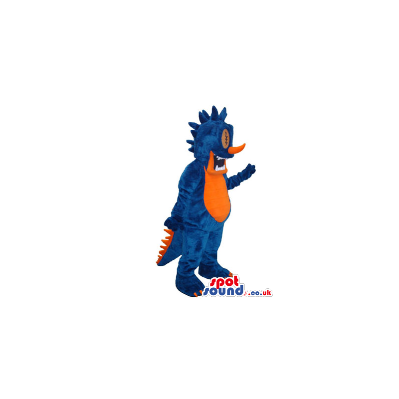 Blue And Orange Fantasy Dragon Plush Mascot With Teeth - Custom