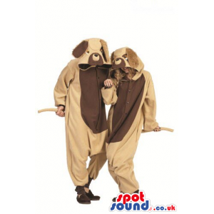 Two Cute Brown And Beige Dog Adult Size Plush Costumes - Custom