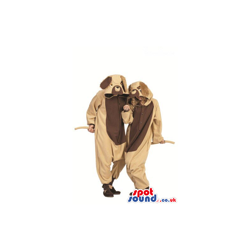 Two Cute Brown And Beige Dog Adult Size Plush Costumes - Custom