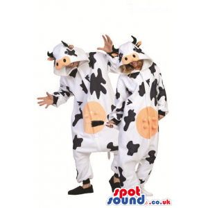 Two Cute White And Black Cow Adult Size Plush Costume - Custom