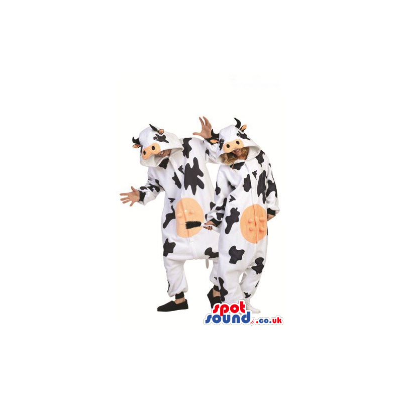 Two Cute White And Black Cow Adult Size Plush Costume - Custom