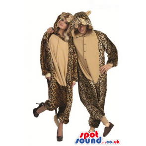 Two Cute Brown And Beige Leopard Adult Size Plush Costumes -