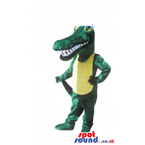 Green And Yellow Crocodile Plush Mascot With Sharp Teeth -