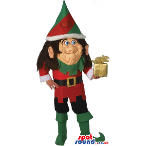 Dwarf Character Mascot With A Pointy Hat And A Present - Custom