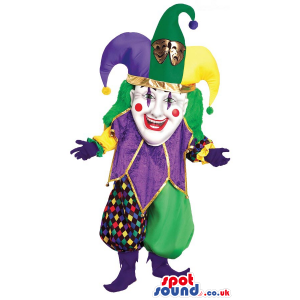 Funny Colorful Clown Or Pierrot Circus Character Mascot -