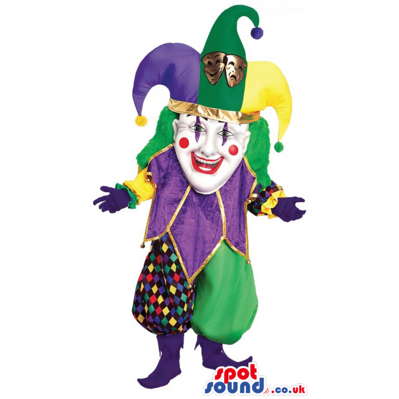 Funny Colorful Clown Or Pierrot Circus Character Mascot -