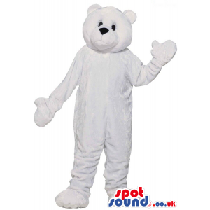 Customizable Cute All White Bear Plush Mascot With Closed Mouth