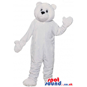 Customizable Cute All White Bear Plush Mascot With Closed Mouth