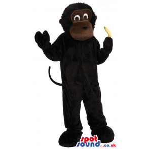 Customizable Dark Brown Monkey Plush Mascot With A Banana -