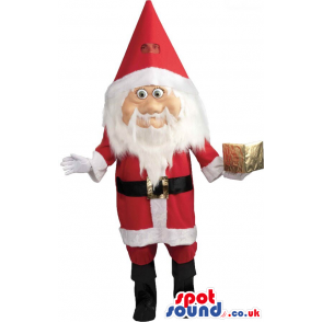 Santa Claus Character Mascot With A Golden Present - Custom