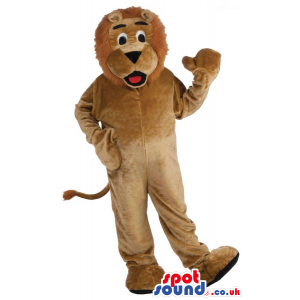 Customizable Cute All Brown Lion Plush Mascot With Happy Face -