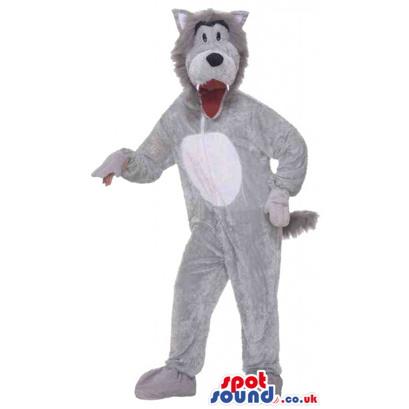 Customizable Cute Grey Wolf Plush Mascot With A White Belly -