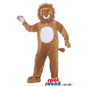 Customizable Cute Brown Lion Plush Mascot With A White Belly -