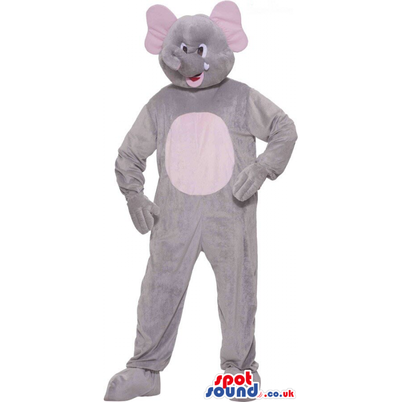 Customizable Cute Grey Elephant Plush Mascot With A White Bell