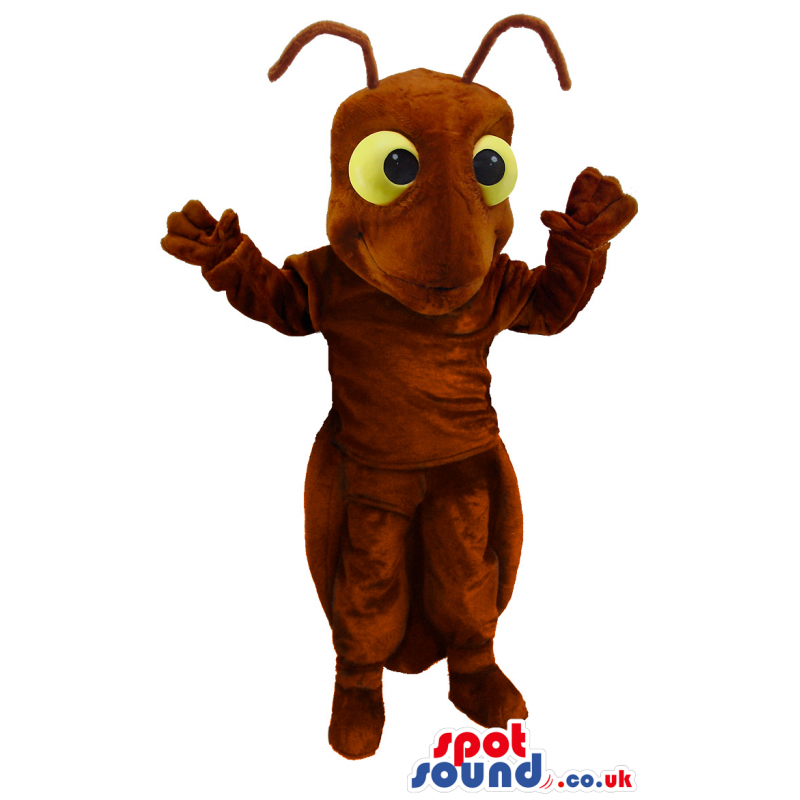 Delighted brown ant mascot with big round yellow eyes - Custom