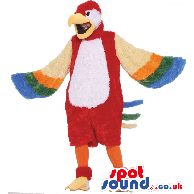 Big Red Parrot With Colorful Wings Adult Size Plush Costume -