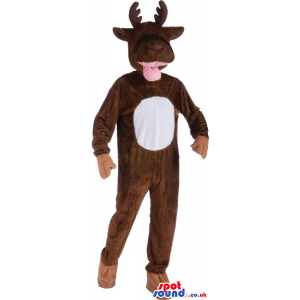 Customizable Cute Brown Reindeer Plush Mascot With A White