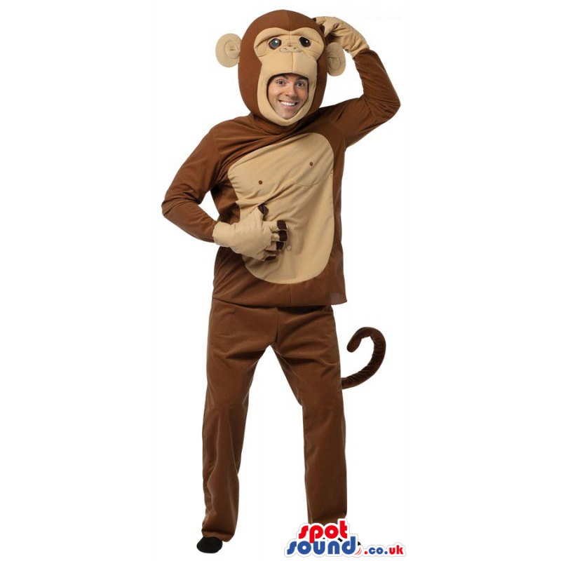 Brown And Beige Monkey Adult Size Plush Costume Or Mascot -