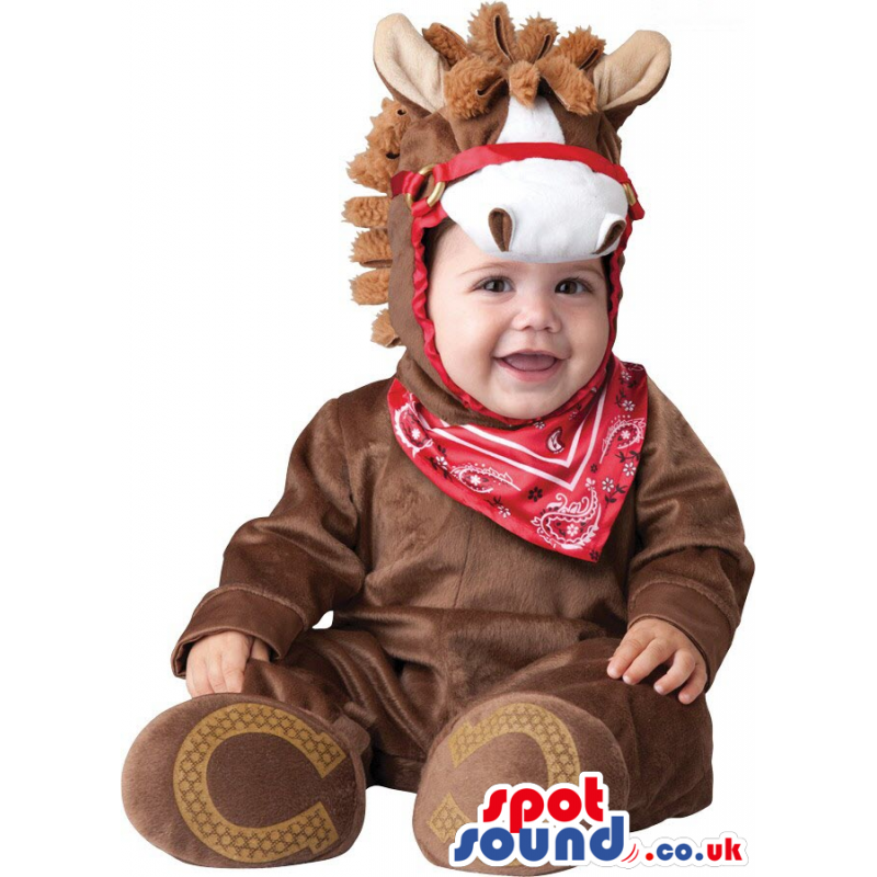 Brown And White Cowboy Horse Baby Size Plush Costume - Custom