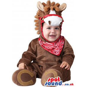Brown And White Cowboy Horse Baby Size Plush Costume - Custom