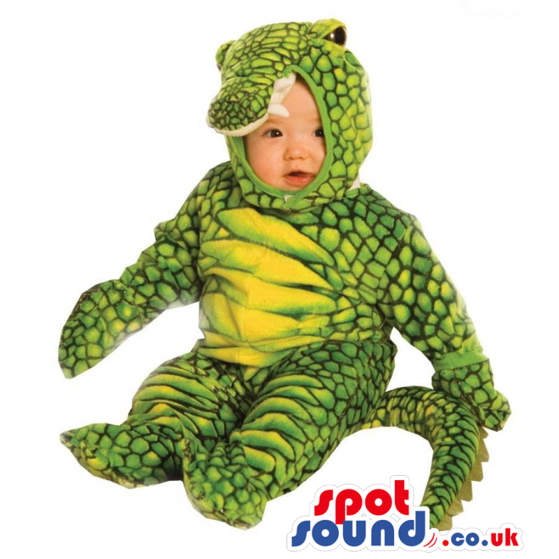 Green And Yellow Cute Alligator Baby Size Plush Costume. -