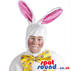 White Rabbit With A Yellow Bow Adult Size Plush Costume -