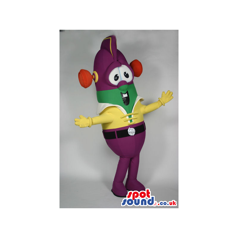 Fantasy Green And Purple Alien Plush Mascot In A Yellow Shirt -