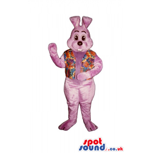Cute All Purple Rabbit Plush Mascot In A Colorful Vest - Custom