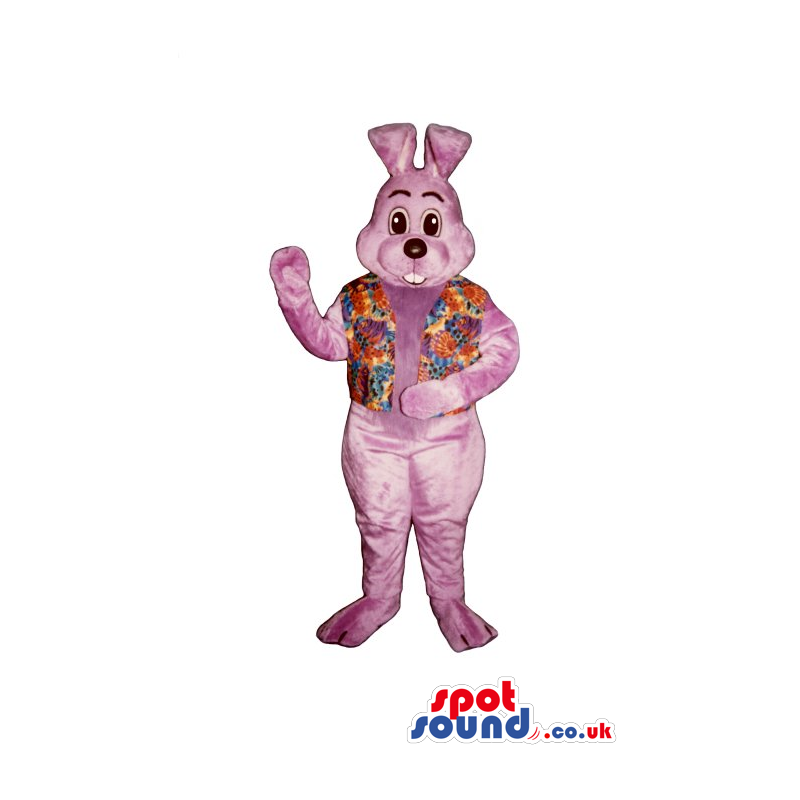 Cute All Purple Rabbit Plush Mascot In A Colorful Vest - Custom