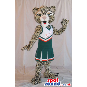 Cute Girl Leopard Plush Mascot In Cheerleader Clothes - Custom